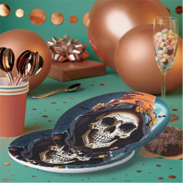 Plato De Papel Creepe Grinning Skeleton Halloween