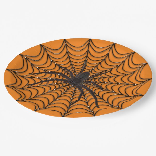 Plato De Papel Creepe Spider Web Y Black Spider Halloween (Angular)
