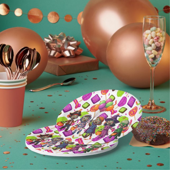 Plato De Papel Creepy Candy Zombie Mashup For Halloween (Multi)