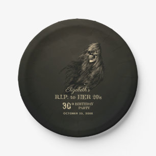 Plato De Papel Creepy Hair Skull QEPD en su fiesta de cumpleaños