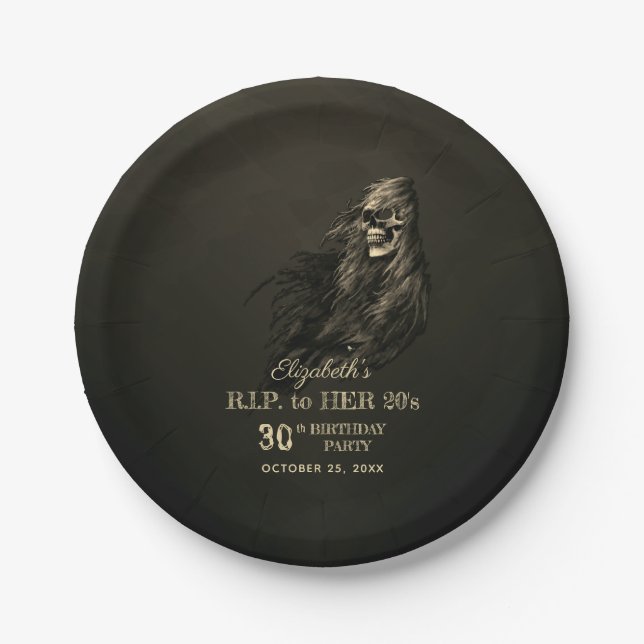 Plato De Papel Creepy Hair Skull QEPD en su fiesta de cumpleaños  (Anverso)