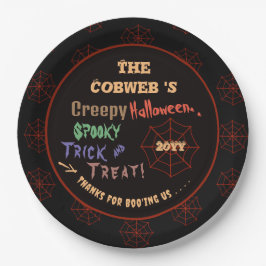 Plato De Papel Creepy y colorida web de araña de Halloween person