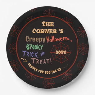 Plato De Papel Creepy y colorida web de araña de Halloween person