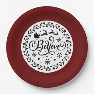 Plato De Papel Creer Santa Claus Volando Sleigh