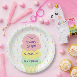 Plato De Papel Crema de hielo 3er cumpleaños