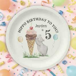 Plato De Papel Crema de hielo y fiesta de cumpleaños de Hippo