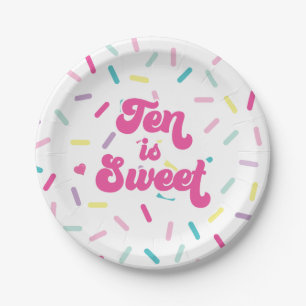 Plato De Papel Crema de hielo y pastel diez es dulce décimo cumpl