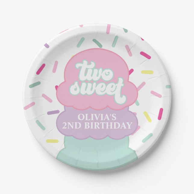 Plato De Papel Crema de hielo y salpicaduras Dos dulces cumpleaño (Anverso)
