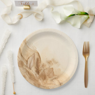 Plato De Papel Crema de Marfil Botánico Bohemio Texturizado Boda