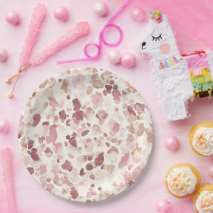 Plato De Papel Crema rosa Chocolate Brown Abstract Leopardo Anima