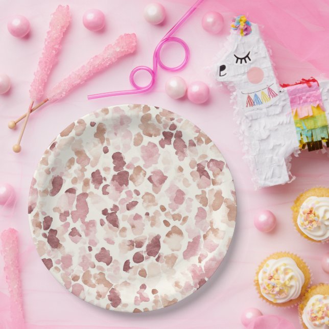 Plato De Papel Crema rosa Chocolate Brown Abstract Leopardo Anima (Fiesta)