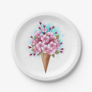 Plato De Papel Crema rosa de hielo Sakura Waffle Cone