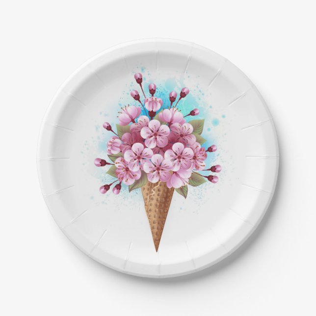 Plato De Papel Crema rosa de hielo Sakura Waffle Cone (Anverso)