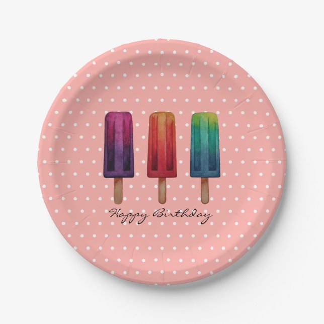 Plato De Papel Cremas de hielo acuáticas cúrcules popsicas (Anverso)
