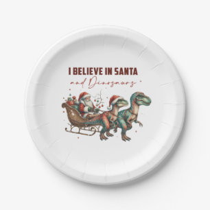 Plato De Papel Creo en Santa y los dinosaurios