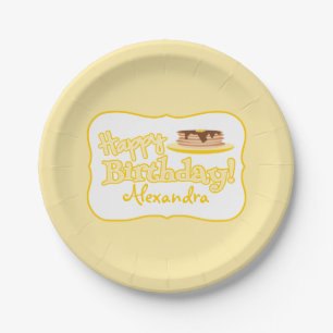 Plato De Papel Crepes amarillas del feliz cumpleaños