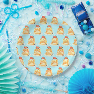 Plato De Papel Crepes Fluffy Con Jarabe De Arce, Fruta Y Crema