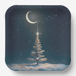 Plato De Papel Crescent Moon con una estrella Navidad
