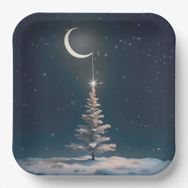 Plato De Papel Crescent Moon con una estrella Navidad (Anverso)