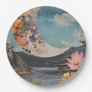Plato De Papel Crescent Moon Over Serene Landscape