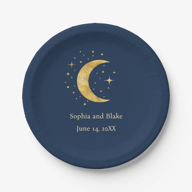 Plato De Papel Crescent Moon Starry Night Boda (Anverso)