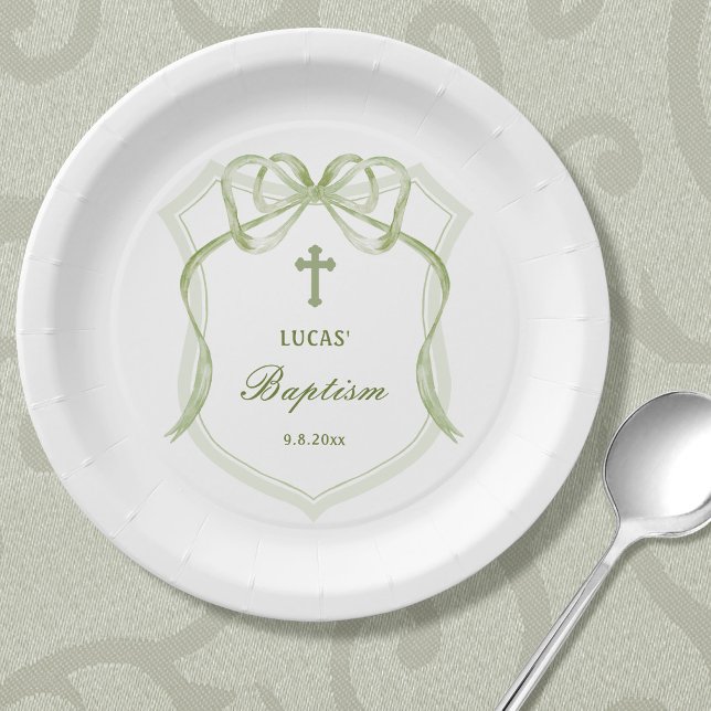 Plato De Papel Crest de Arco de Verde Salvia Bautizo (Subido por el creador)
