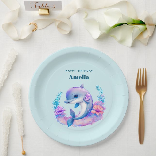 Plato De Papel Criatura del Mar de los Delfines de Cute Cumpleaño (Boda)