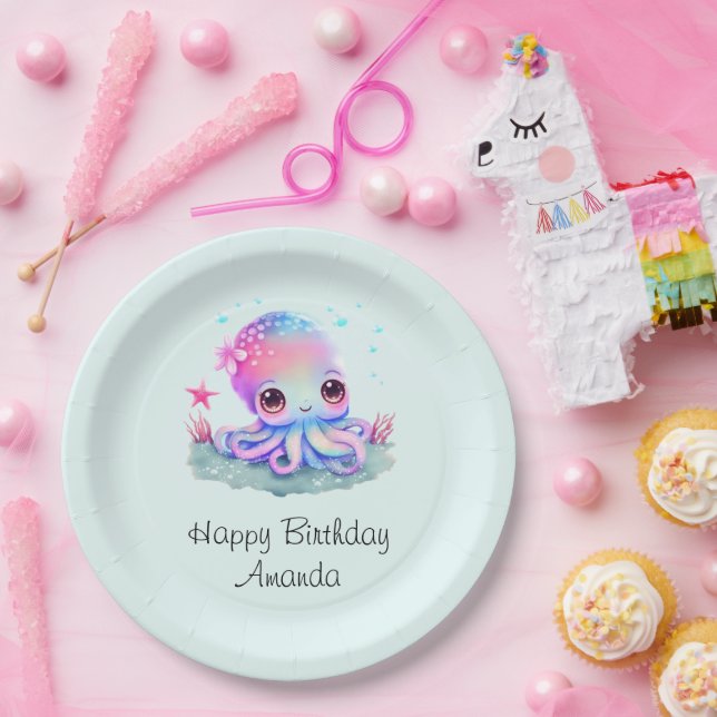 Plato De Papel Criatura marina de Octopus Cute (Fiesta)