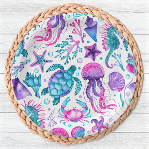 Plato De Papel Criaturas acuáticas del océano bajo el cumpleaños