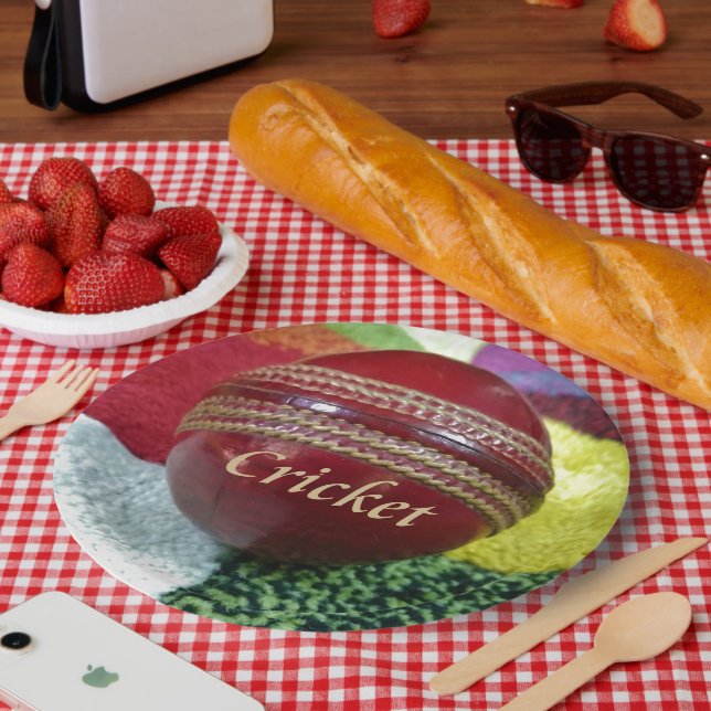 Plato De Papel Cricket: Impresión del arte Red Hard Ball (Picnic)