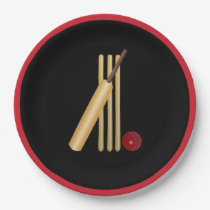 Plato De Papel Cricket, wicket, murciélagos y pelota