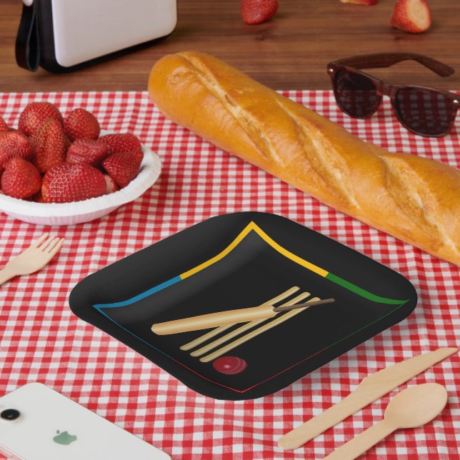 Plato De Papel Cricket, wicket, murciélagos y pelotas, placas de  (Picnic)