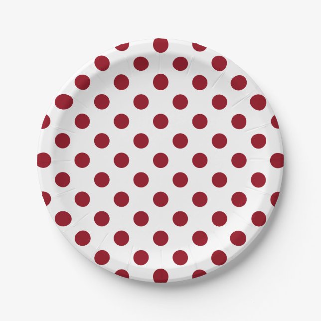 Plato De Papel Crimson Red Polka Doce Círculos (Anverso)
