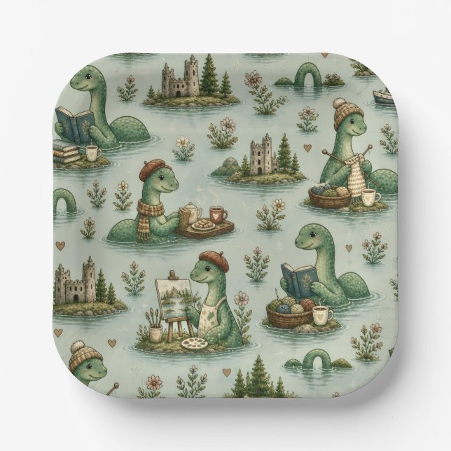 Plato De Papel Criptídeos Acogedores Nessie Monstruo del Lago Nes (Anverso)