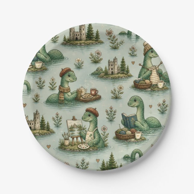 Plato De Papel Criptídeos Acogedores Nessie Monstruo del Lago Nes (Anverso)