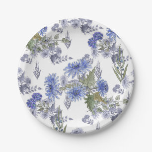 Plato De Papel Crisantemo azul, acuarela
