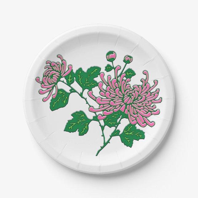 Plato De Papel Crisantemo chino - rosa suave (Anverso)