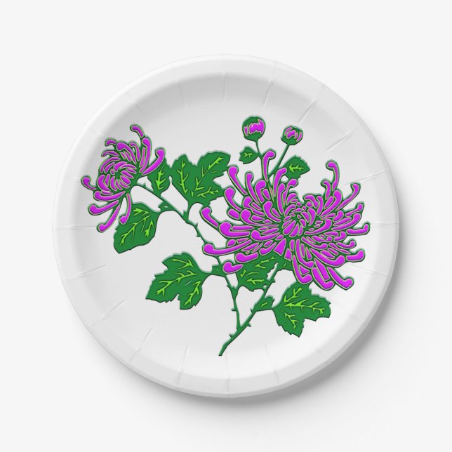 Plato De Papel crisantemos chinos - lavanda (Anverso)
