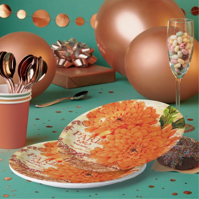Plato De Papel crisantemos de otoño vintage (Multi)
