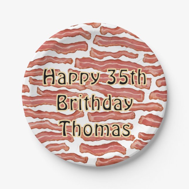 Plato De Papel Crispy Bacon Cumpleaños Patterado (Anverso)