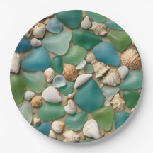 Cristal de Mar Azul y Verde de Playa y Conchas Mar