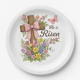 Plato De Papel Cristianismo- Él ha resucitado Cruz floral Religio