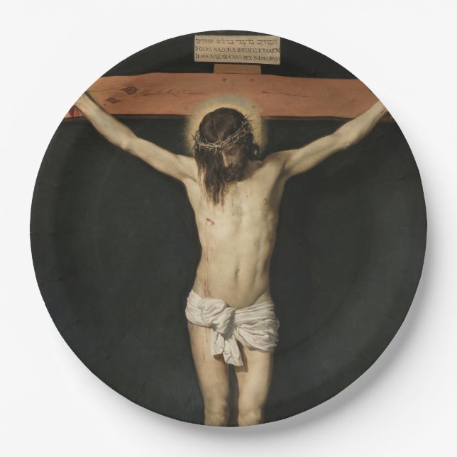 Plato De Papel Cristo crucificado en la cruz (fe) (Velázquez) (Anverso)