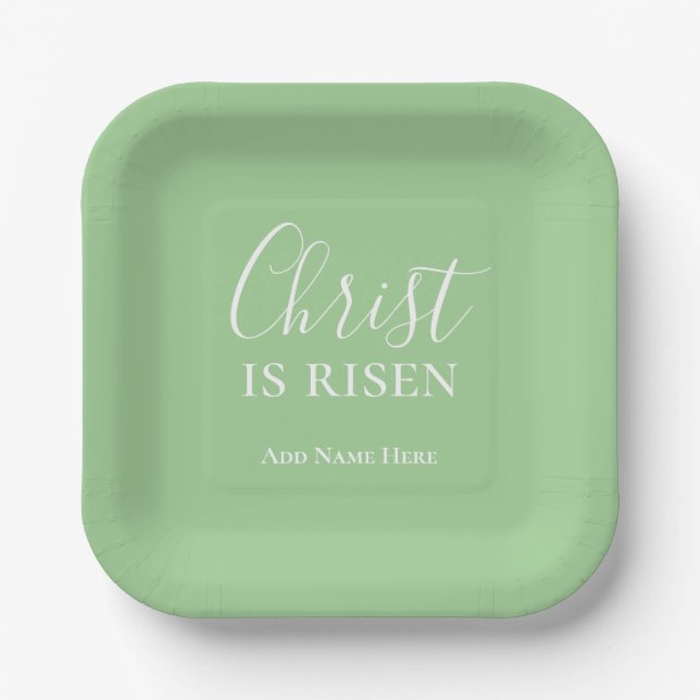 Plato De Papel Cristo es la Pascua Cristiana Verde Personalizado  (Anverso)