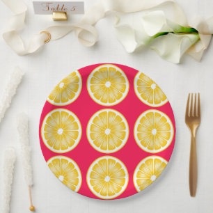 Plato De Papel Critral Lemon Slice caliente rosa y amarillo