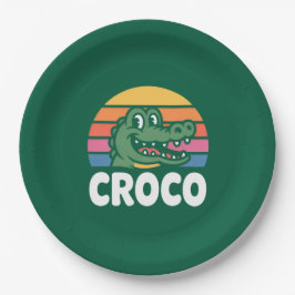 Plato De Papel Croco Cocodrilo Atardecer Gráfico Retro Vintage