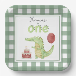 Plato De Papel Crocodrilo acuarela 1º cumpleaños