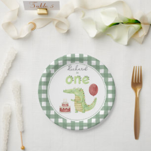 Plato De Papel Crocodrilo acuarela 1º cumpleaños