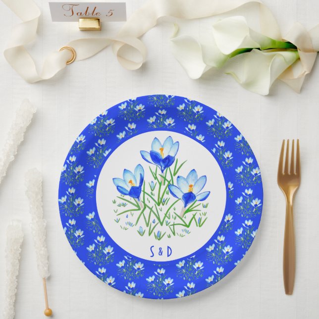 Plato De Papel Crocus Azules (Boda)
