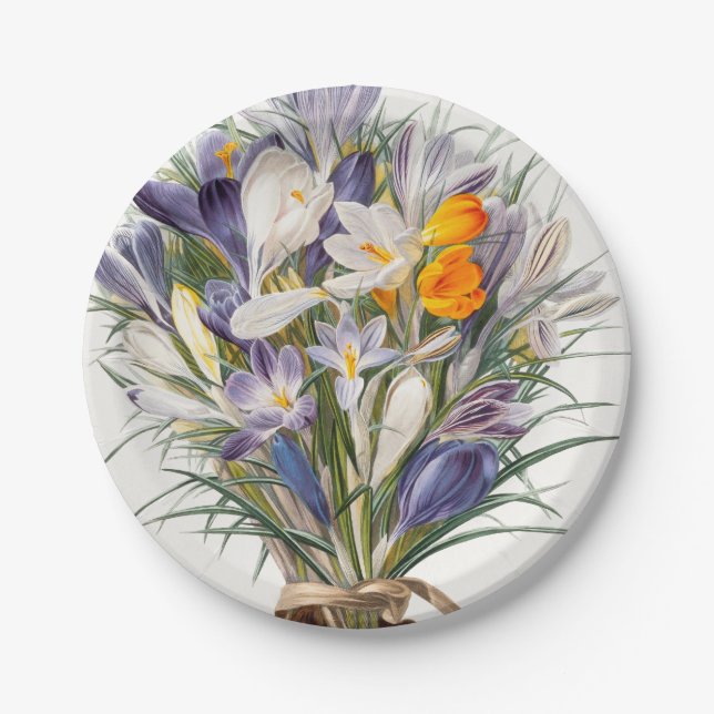 Plato De Papel Crocus Spring Flower Botanical Floral Art (Anverso)